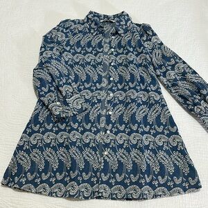 Zara EYELET CHAMBRAY SOFT DENIM DRESS TUNIC SHIRT Swim COVERUP SZ M blue white